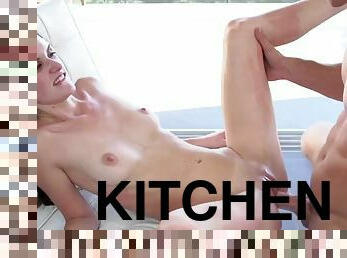 Seductive pleasured gf pussy in the kitchen