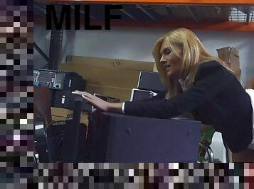 Blonde milf man is pounding pawn in the storage chamber
