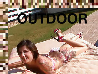 Tattooed girl anal sex outdoors