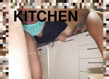 Passionate Sex in the Kitchen After a Night Party with Young Latin