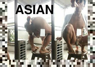 asiatisk, onani, utendørs, offentlig, anal, cumshot, leke, homofil, runking, cum