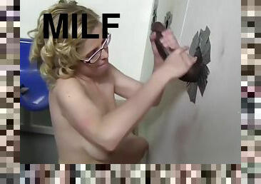 Blonde milf acting at gloryhole