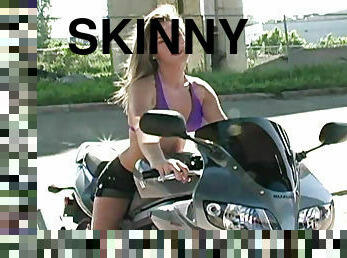 Bikini babe on a motorcycle