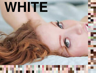 Smoking hot redhead in sheer white lingerie