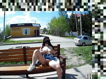 Exhibitionist Wife Outdoor Bench Risky Very Public