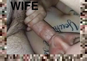 Wife blowjob with cum swallow