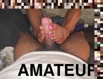 Sneak peek footjob