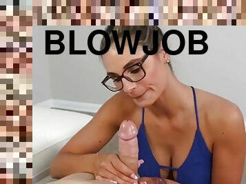 POV slut with big tits loves to suck a cock while masturbating it