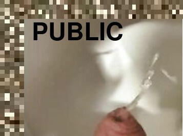 poilue, masturbation, orgasme, public, giclée, toilette, mignonne, belle, boules, bite