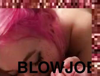 pink-haired e-girl shy blowjob