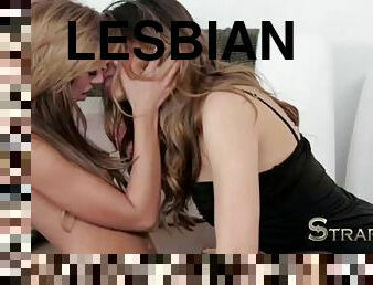 Two adorable babes are making sweet lesbian love