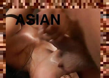 Asian slut gets her throat and fuck holes stuffed hard