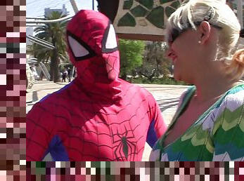 Blonde amateur deep drilled by SpiderMan in kinky role play