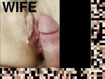 Wife sucking, dripping on cam, and cumshots on hairy pussy