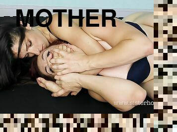 lésbicas, britânico, langerie, mãe-mother, wrestling