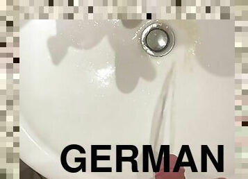 Big dick German boy piss in family parents bathroom sink