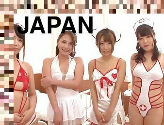 Nude Japanese nurses share same dick on cam