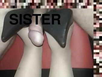 hitam, kaki, stokings, merangkap, adik-perempuankakak, fetish, merangsang-dengan-kaki, nylon, kaki-legs