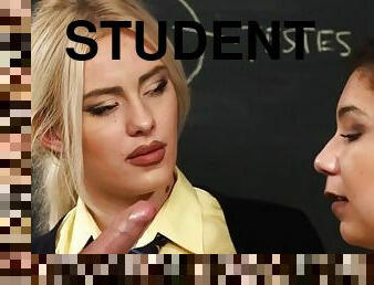 Clothed students sucking and tugging