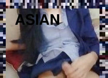 Asian Crossdresser masturbasi In work clothes