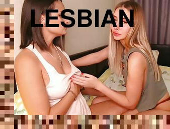 asiático, lésbicas, adolescente, latina, beijando