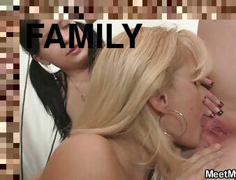 Hot family threesome with a mature couple and a teen