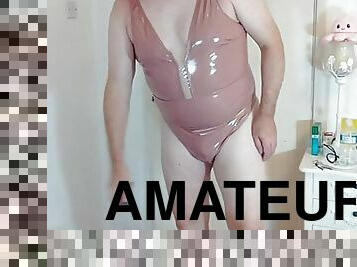 Hot crossdresser Nottstvslut in PVC swimsuit 