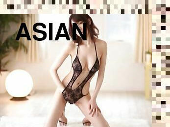 asiatique, gros-nichons, chatte-pussy, mature, pornstar, japonais, bas, lingerie, chevauchement, brunette