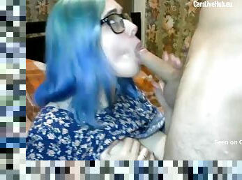 Teen with glasses get a massive facial live on webcam