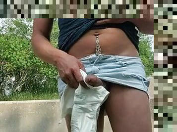 Public CD walking down the sidewalk masturbate