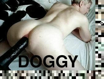 doggy, äußerste, immens, monster, anal-sex, spielzeug, dildo, einfügen