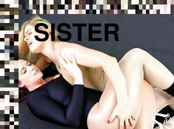 lésbicas, beijando, irmã, wrestling, humiliação