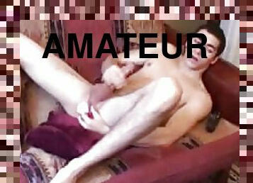 masturbation, amateur, ejaculation-sur-le-corps, gay, secousses, gode