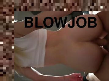 Sexy blonde sensual blowjob and hard cowgirl female orgasm