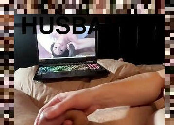 Humiliating husbands white cock, while watching BBC porn