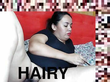 Mommy mukbangs and masturbates her hairy pussy