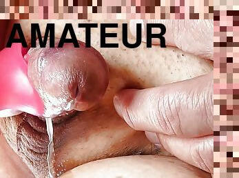 Masturbating my cute little guy with clit vibrator to make him cum