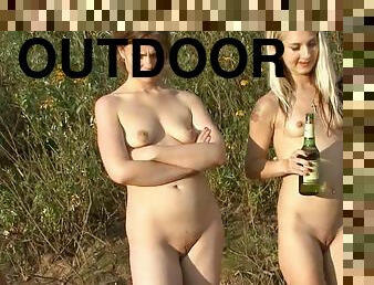 Sexy chicks are posing naked in the forest