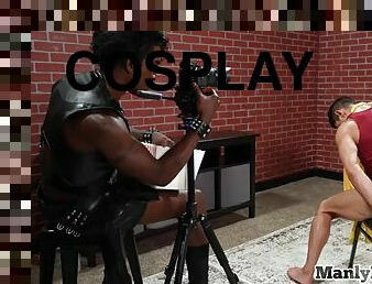 Cosplay sub stud mesmerized by black leather master