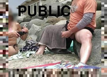 (Part 2) RISKY PUBLIC BEACH! Cock flashing a Random Tourist...then I ask her to film me!