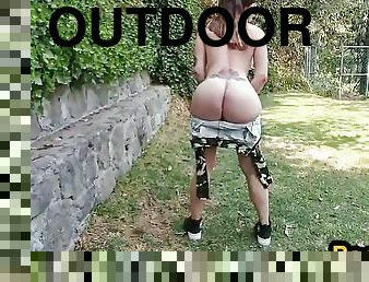 Bigbooty transsexual anallyfucked outdoor by black cock