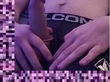 Straight Guy Big Dick Jerking Off Thru Boxers