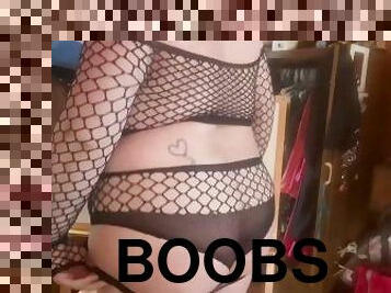 Sexy Bbw strip tease fishnet lingerie