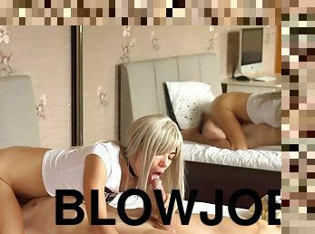 Blond Hair Lady Finish Blowjobs in 69