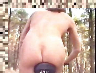 Nude biking in the Netherlands forest 1991