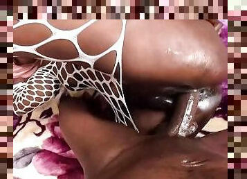 Ebony In White Fishnet Fucked From The Side