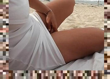 public, femme, fellation, branlette, plage, ejaculation, jardin