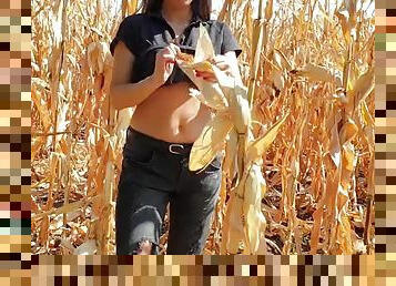 He cums in my panties in the cornfield