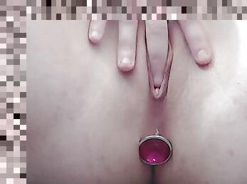 Amateur fucking her vagina with moans on the floor