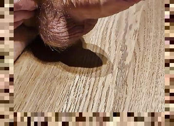 Big juicy dick cumming cum on table with precum load